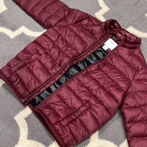 Maroon packable lightweight coat